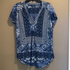 Lucky Brand Women’s Top Tunic Navy Blue White Boho